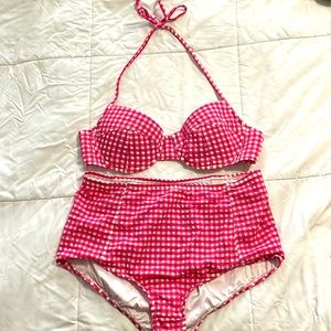 High waist gingham print swimsuit